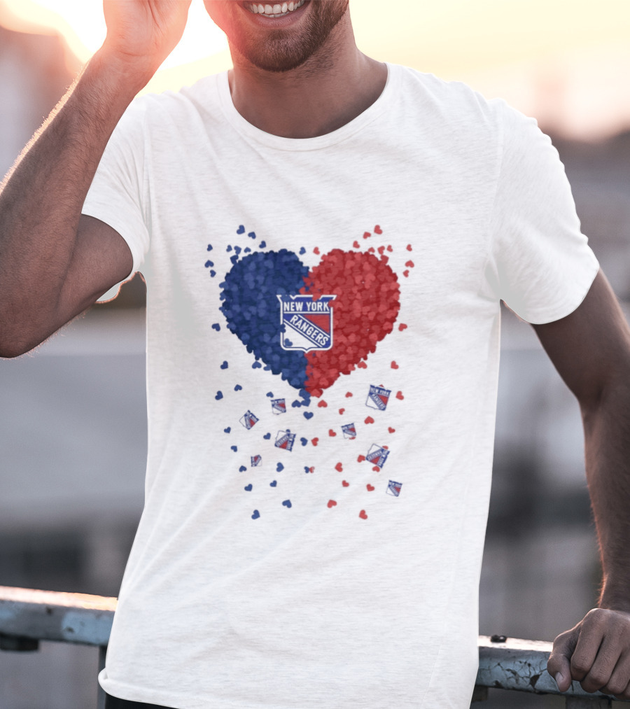 New York Rangers Heart Shaped Emblem With Blue And Red T-Shirt