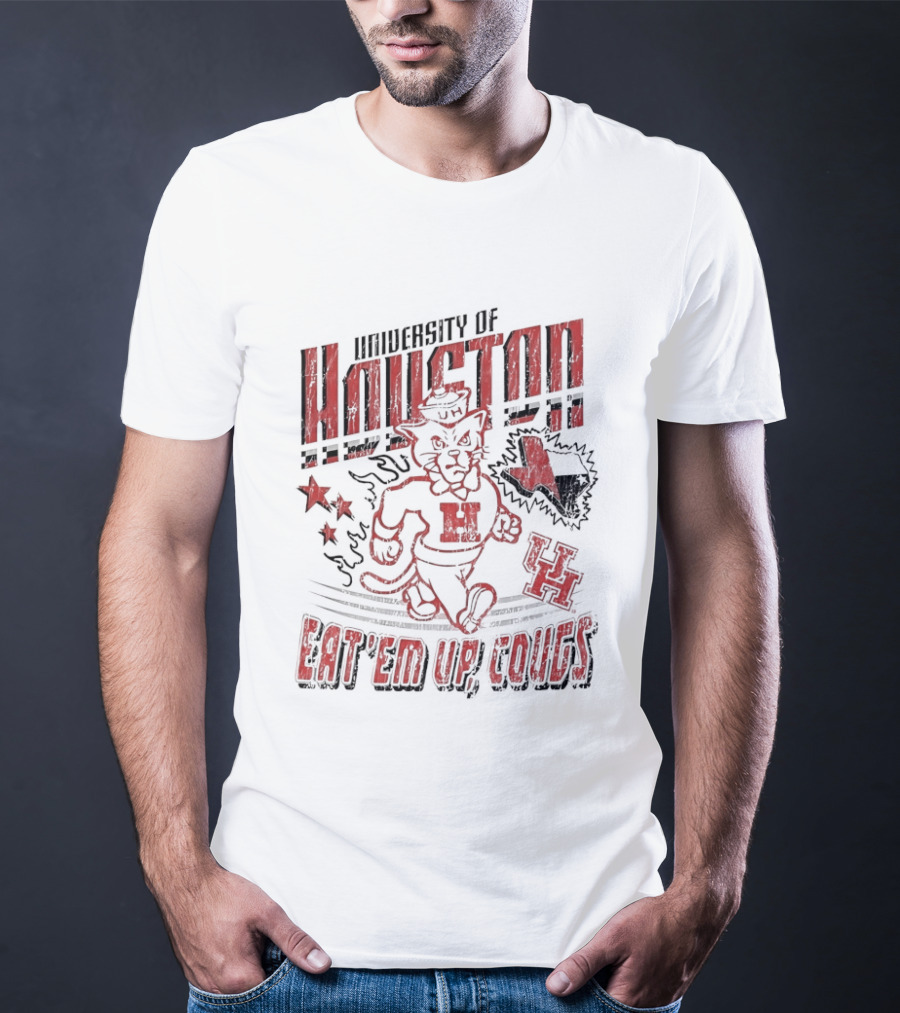 University Of Houston Eat 'Em Up Cougs Runnin' Houston Cougar Texas Stars And Paw T-Shirt