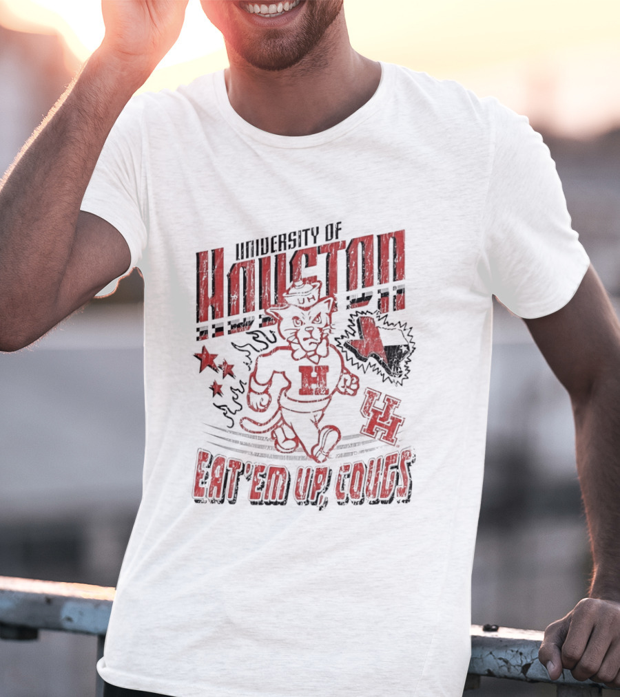 University Of Houston Eat 'Em Up Cougs Runnin' Houston Cougar Texas Stars And Paw T-Shirt