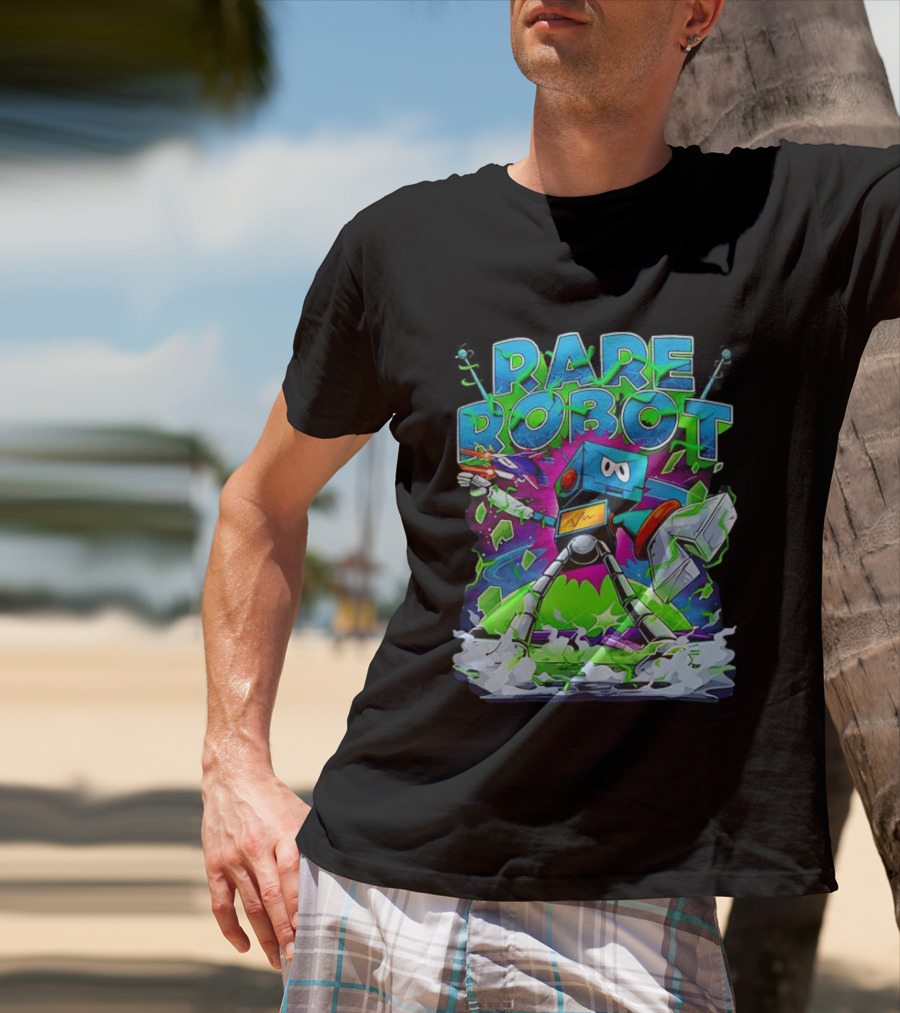 RARE ROBOT 555 Futuristic Retro Neon Style Robot Explosion T-Shirt