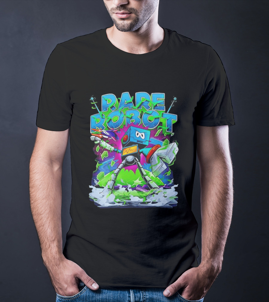 RARE ROBOT 555 Futuristic Retro Neon Style Robot Explosion T-Shirt