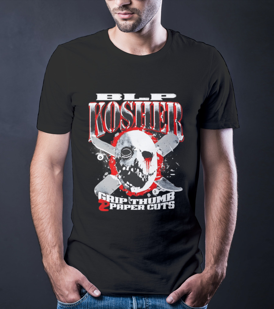RIP Kosher Grip Thumb Paper Cuts Horror Mask Cross Knives T-Shirt