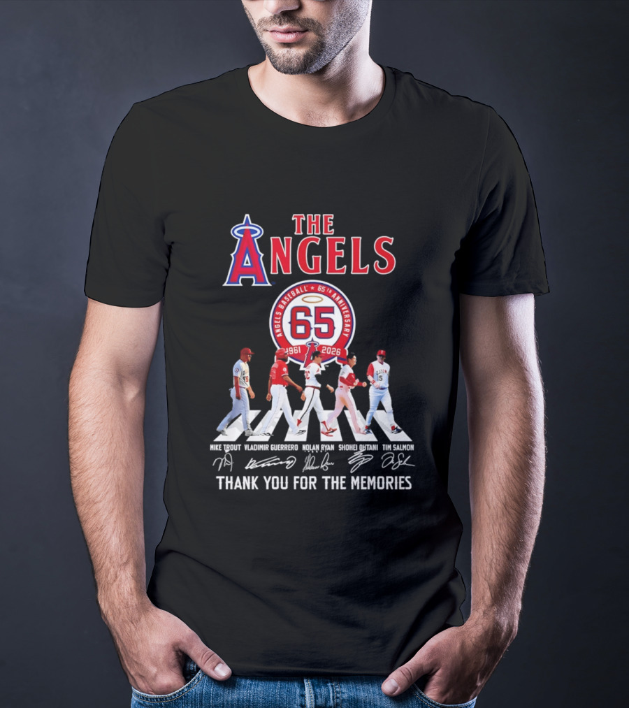 The Angels Baseball 65th Anniversary 1961 2026 Thank You For The Memories Mike Trout Vladimir Guerrero Nolan Ryan Shohei Ohtani Tim Salmon T-Shirt