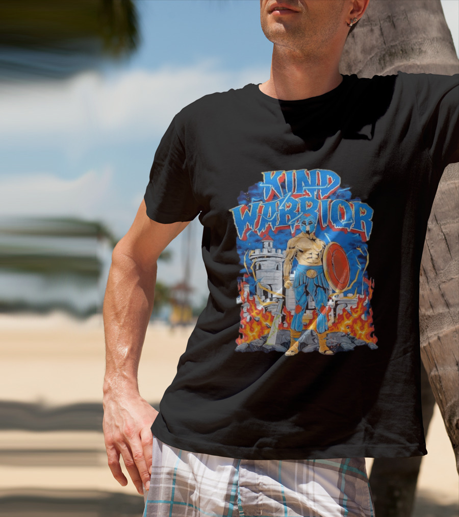 Kind Warrior Castle Flames Comic Hero T-Shirt