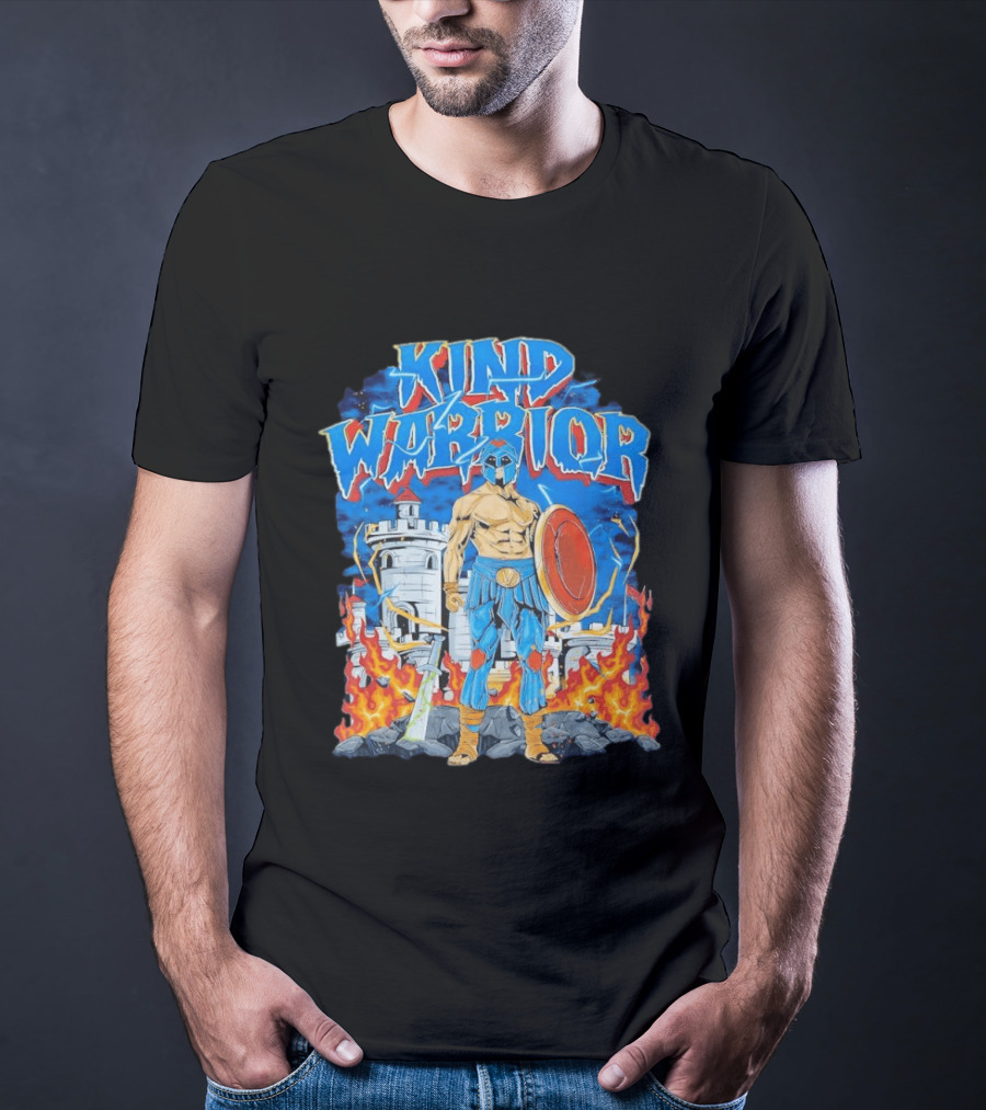 Kind Warrior Castle Flames Comic Hero T-Shirt