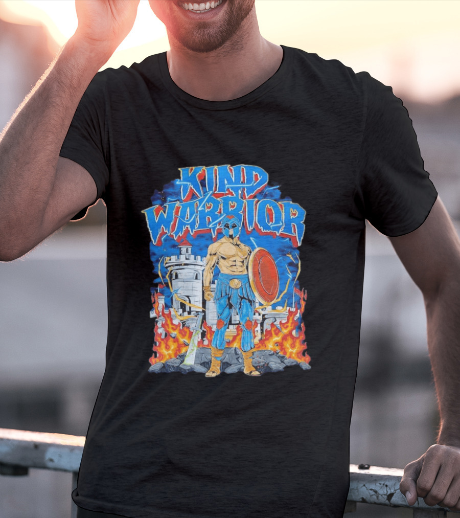 Kind Warrior Castle Flames Comic Hero T-Shirt