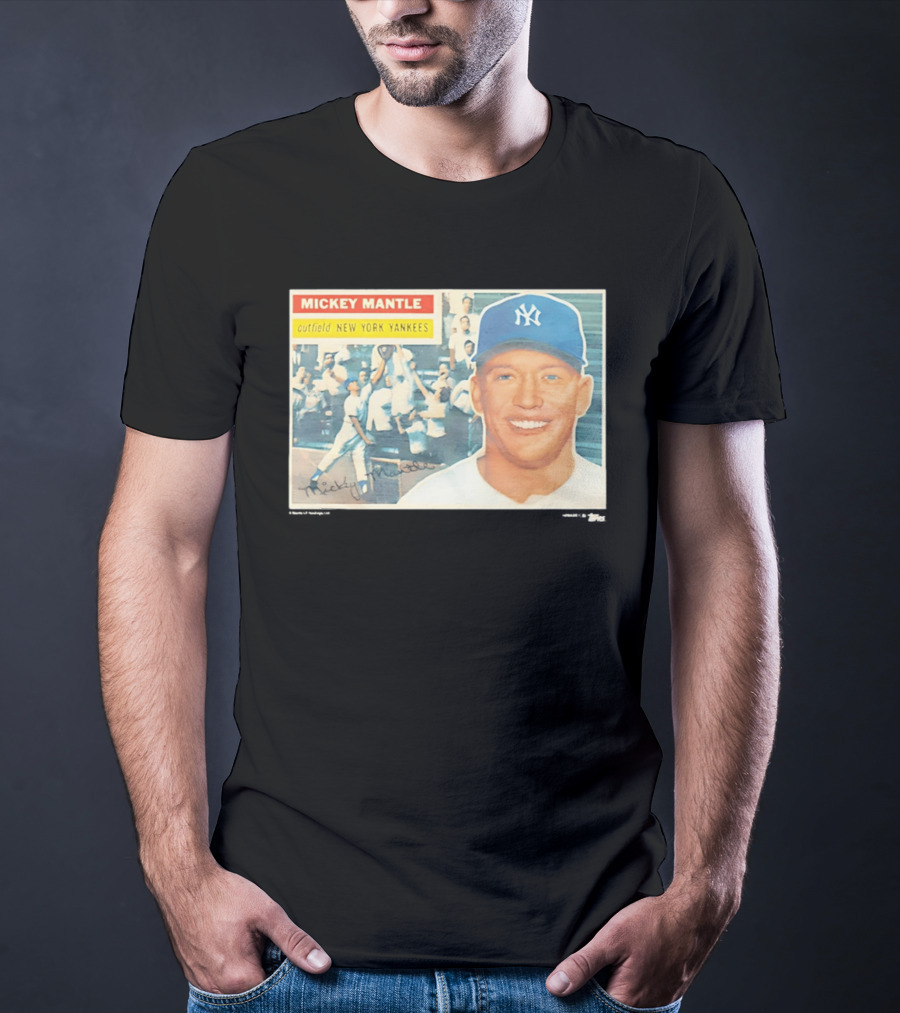 Mickey Mantle Outfield New York Yankees 1956 Topps Baseball Card T-Shirt