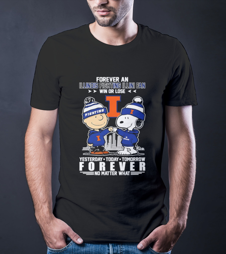 Illinois Fighting Illini Fan Snoopy Charlie Brown Forever Yesterday Today Tomorrow T-Shirt