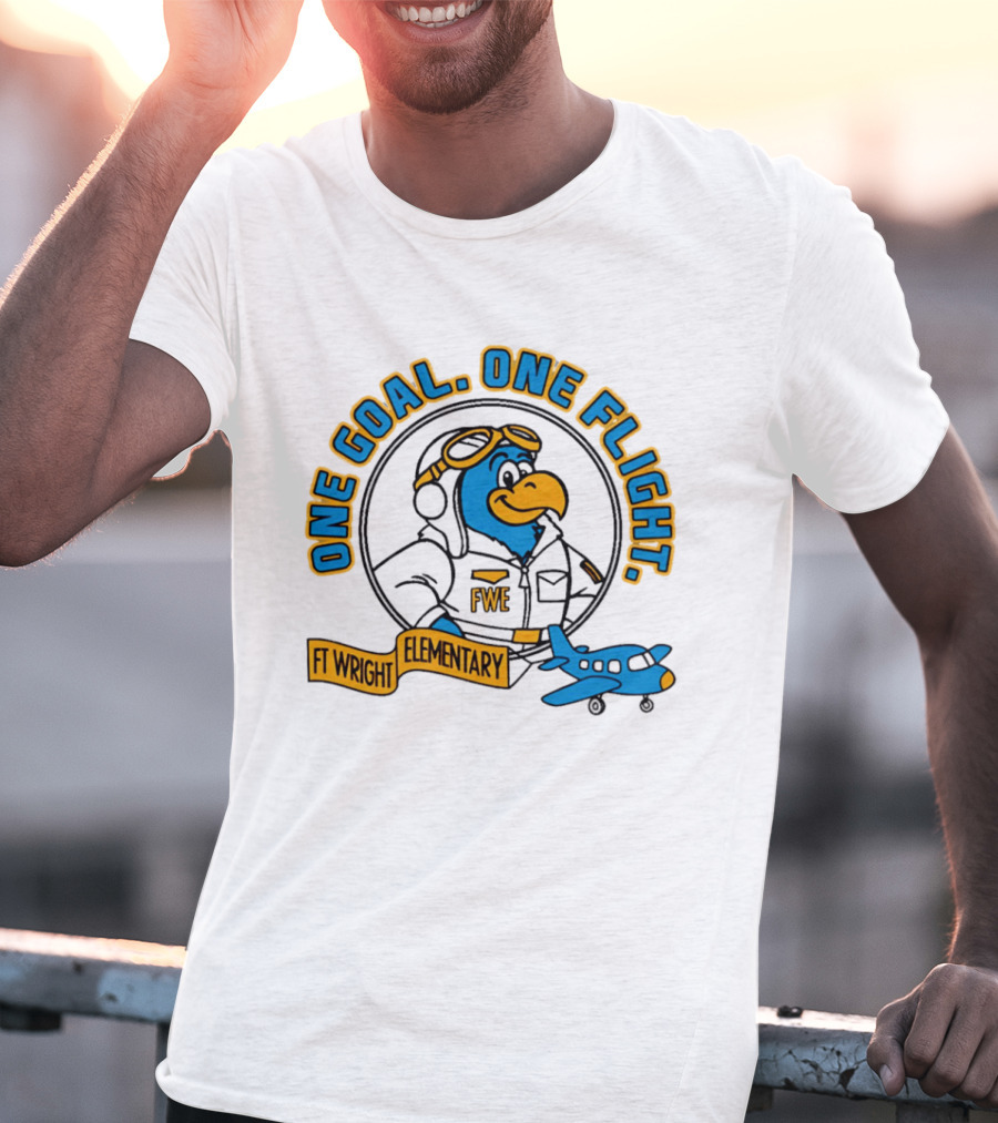 Ft Wright Elementary Falcons One Goal One Flight Pilot Bird With Plane T-Shirt