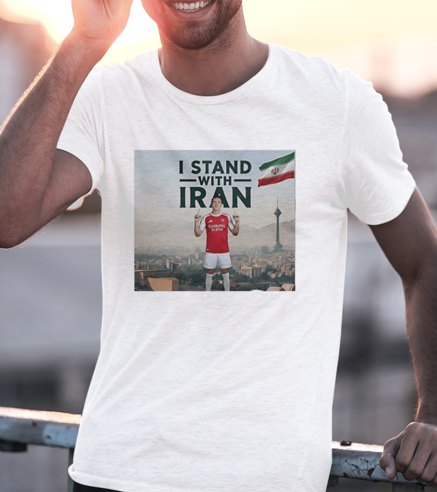 I Stand With Iran Soccer Supporter With Flag And Cityscape T-Shirt