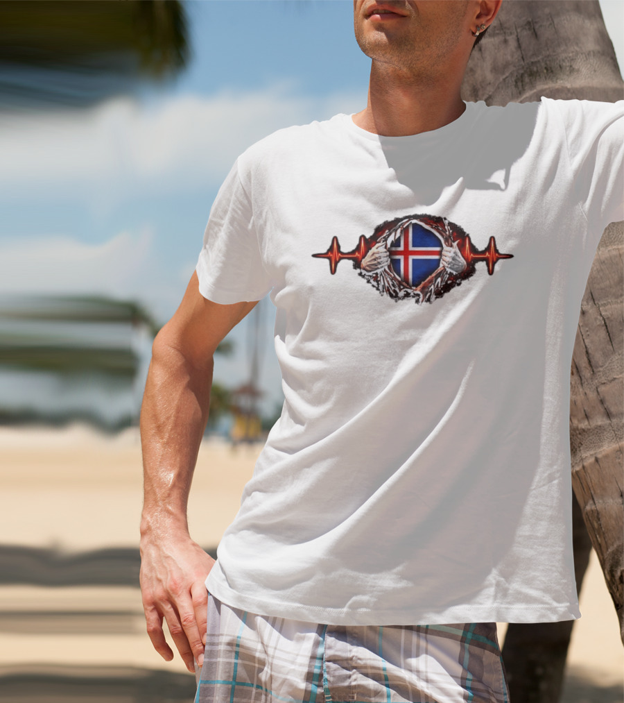 Iceland Heartbeat Flag Reality Glitch T-Shirt