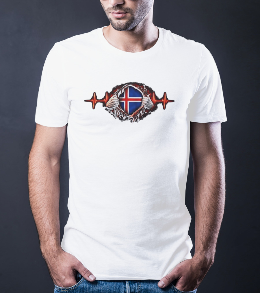 Iceland Heartbeat Flag Reality Glitch T-Shirt