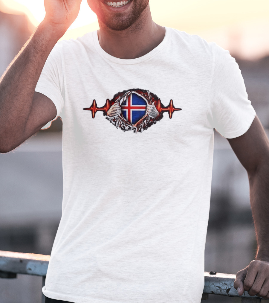 Iceland Heartbeat Flag Reality Glitch T-Shirt