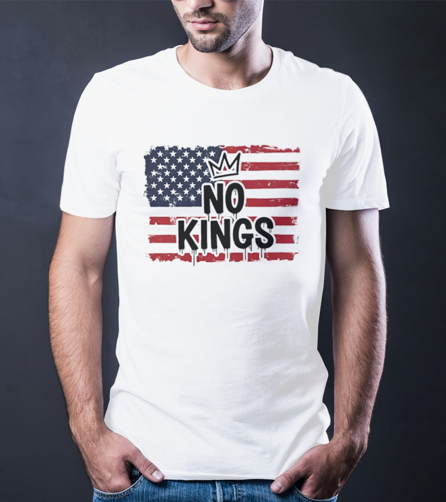 No Kings In America US Flag With Crown Melting Effect T-Shirt