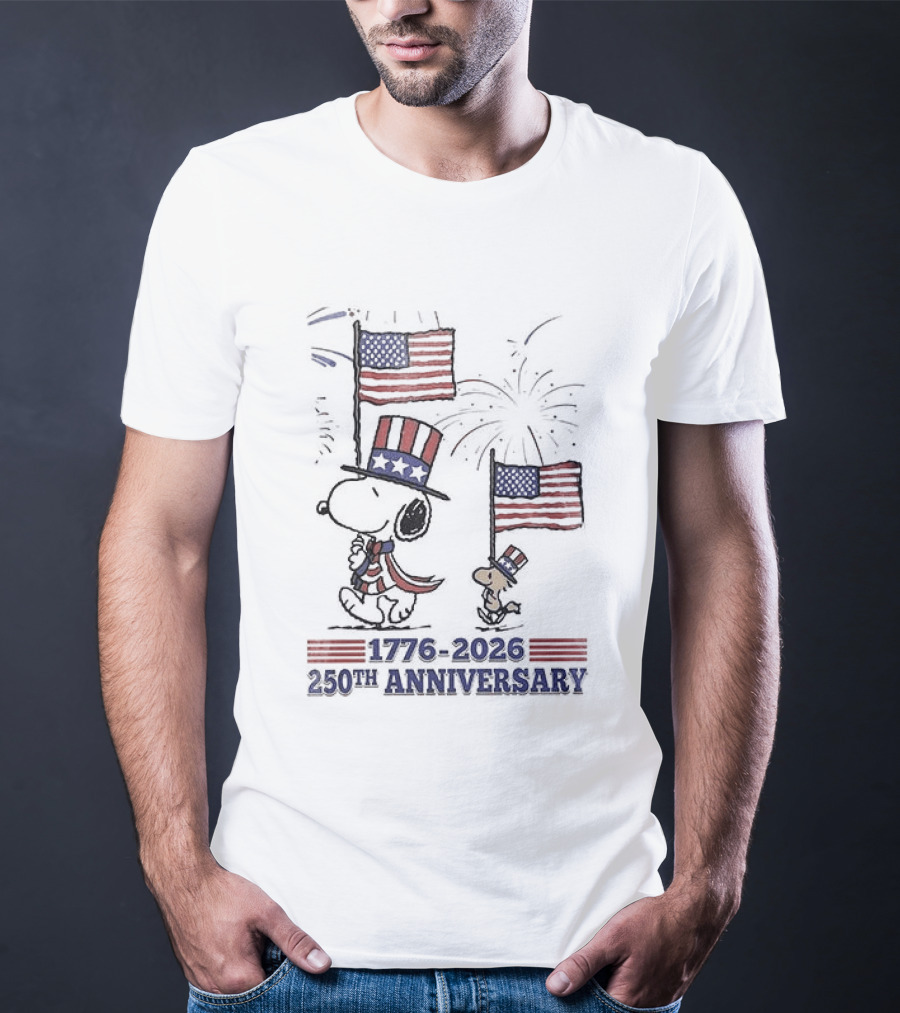 Snoopy 1776 2026 USA 250th Anniversary Celebration With Flags And Fireworks T-Shirt
