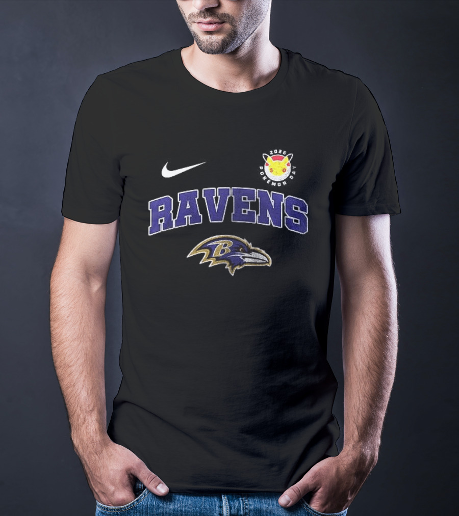 Nike Baltimore Ravens Pikachu 30th Anniversary Collaboration T-Shirt