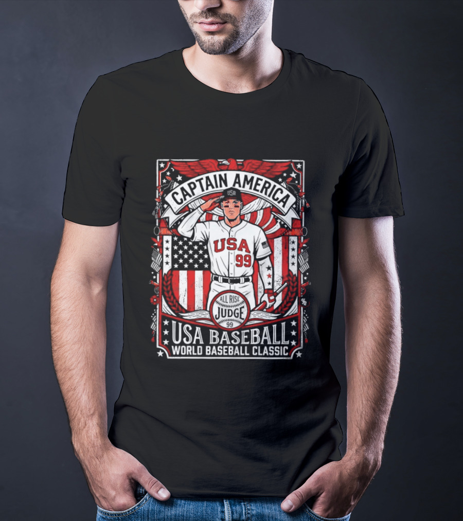 Captain America USA Baseball Judge 99 World Baseball T-Shirt