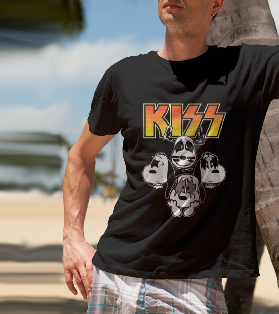 Kiss X Peanuts Snoopy Shout It Out Loud Collaboration Featuring Iconic Characters T-Shirt