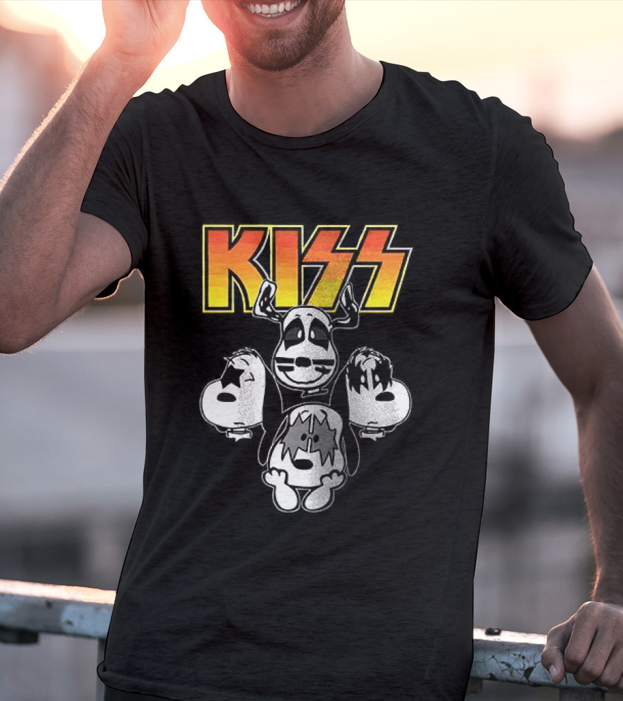 Kiss X Peanuts Snoopy Shout It Out Loud Collaboration Featuring Iconic Characters T-Shirt
