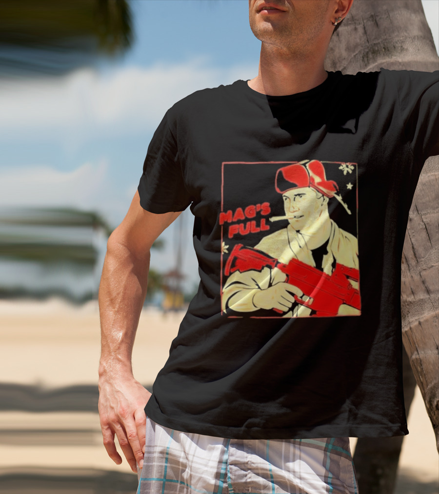 Mag's Full Armed Character With Red Cap And Gun T-Shirt