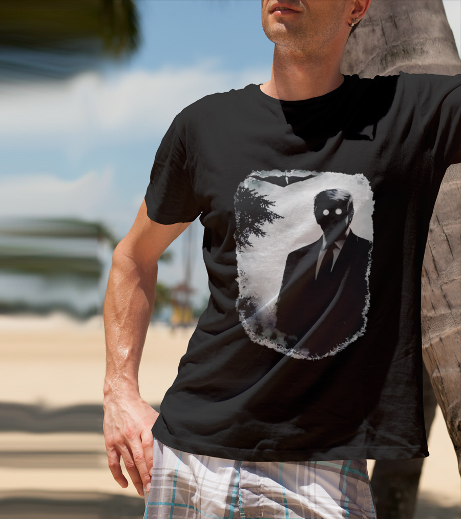Dark Shadow Figure Mysterious Silhouette Trump Eerie Woods Cloaked Eyes T-Shirt