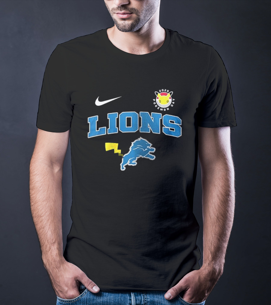 Nike Detroit Lions Pikachu Pokemon Day 2023 Anniversary T-Shirt