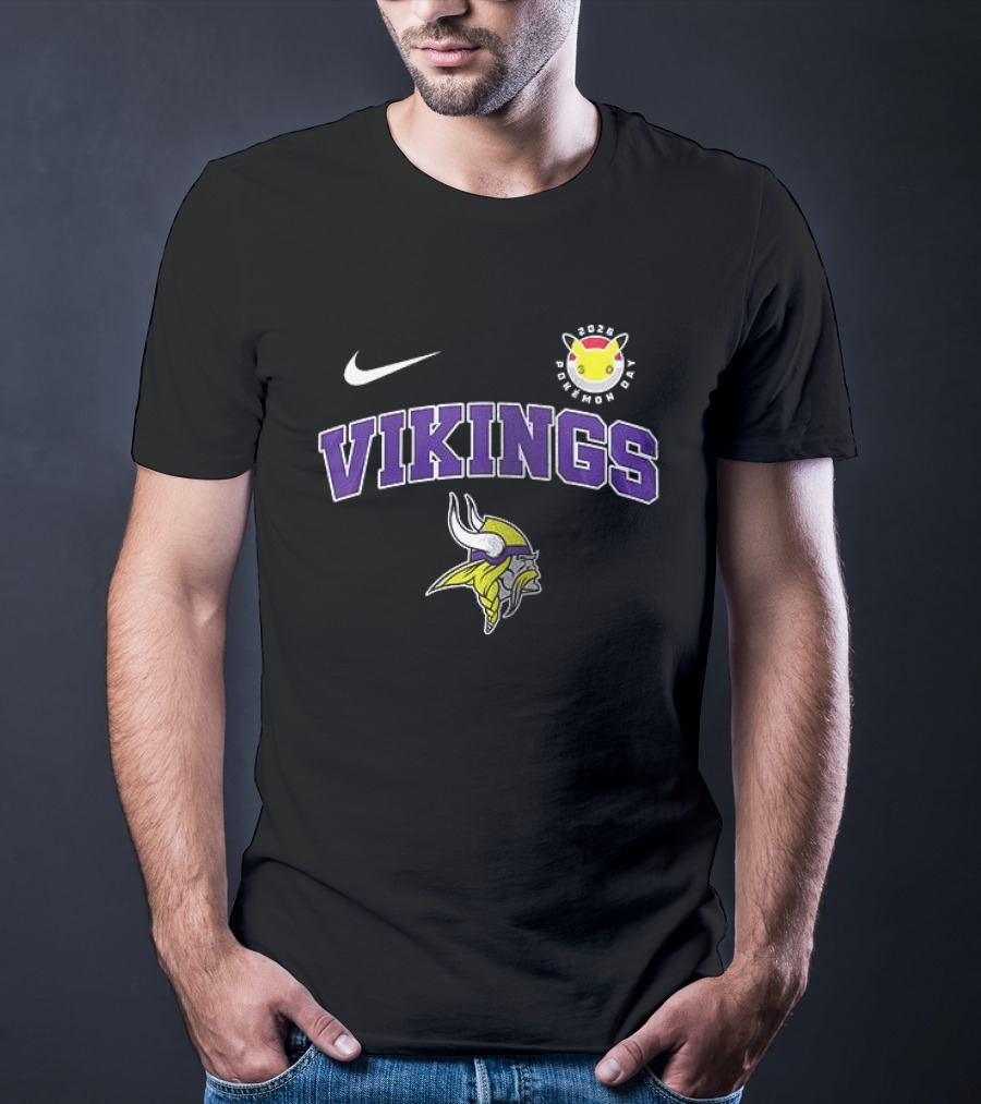 Minnesota Vikings X Pokemon 30th Anniversary Nike Collaboration VIKINGS Pokeball Day T-Shirt