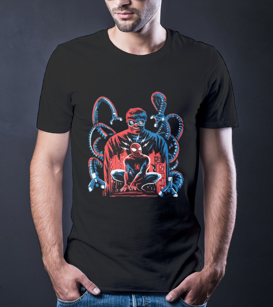 The Shadow Of The Octopus Spider Man And Doctor Octopus Cityscape Showdown T-Shirt