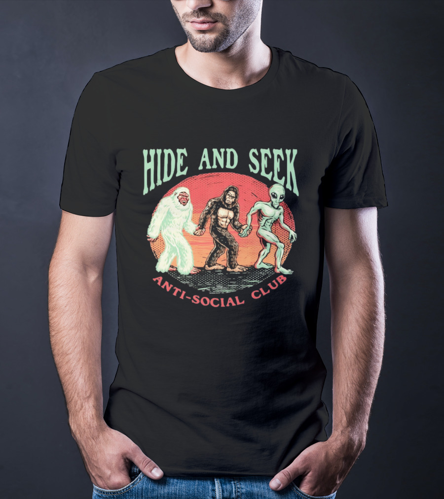 Hide And Seek Antisocial Club Yeti Sasquatch Little Green Man T-Shirt