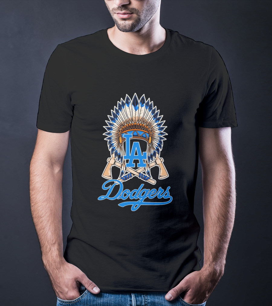 Los Angeles Dodgers Native American Headdress LA T-Shirt