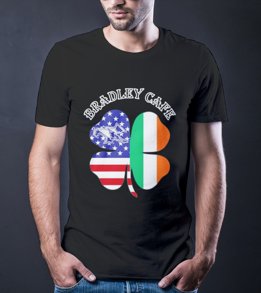 Bradley Cafe Providence RI Est 1937 Four Leaf Clover American Irish Flag T-Shirt