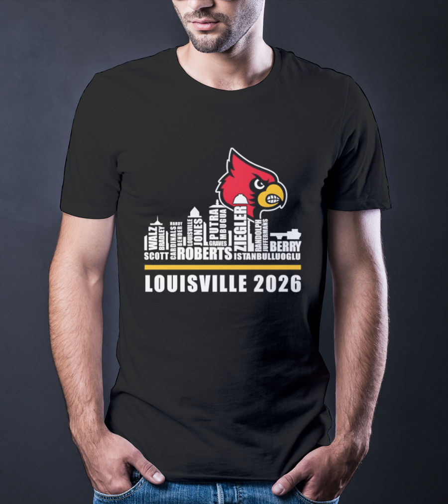 Louisville 2026 Cardinals Skyline Scott Roberts Berry Stephenson T-Shirt