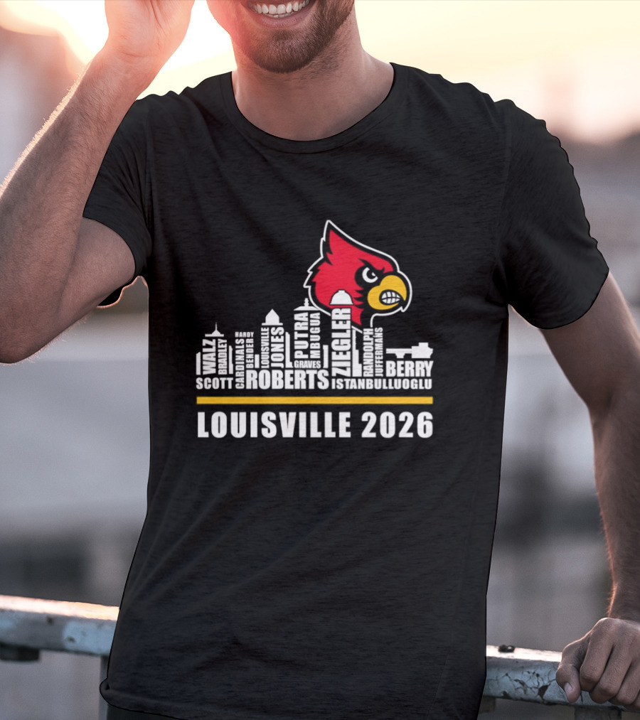 Louisville 2026 Cardinals Skyline Scott Roberts Berry Stephenson T-Shirt