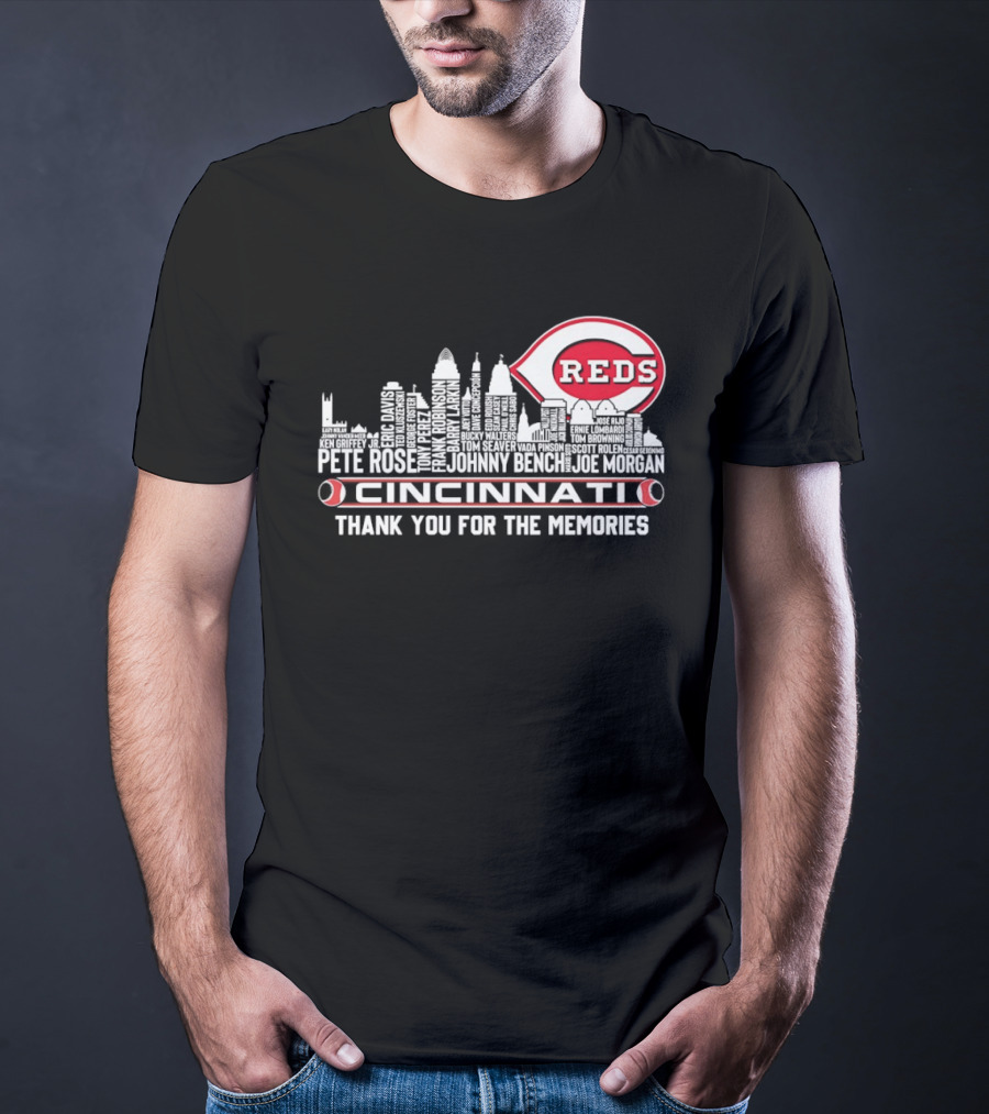 Cincinnati Reds Legends Skyline Thank You For The Memories T-Shirt