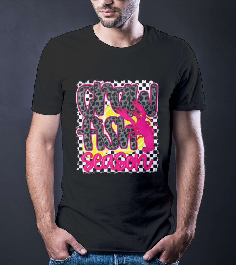 Crawfish Season Pink Lobster Bold Text Fun T-Shirt