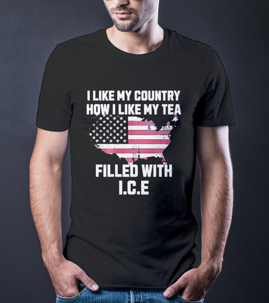 I Like My Country How I Like My Tea Filled With ICE USA Map American Flag T-Shirt