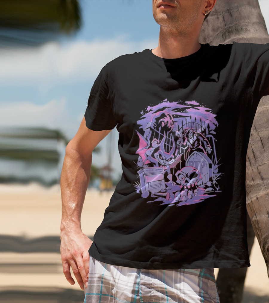 Jersey Devil Moonlit Cemetery Scene RIP Tombstone Ghostly Atmosphere T-Shirt