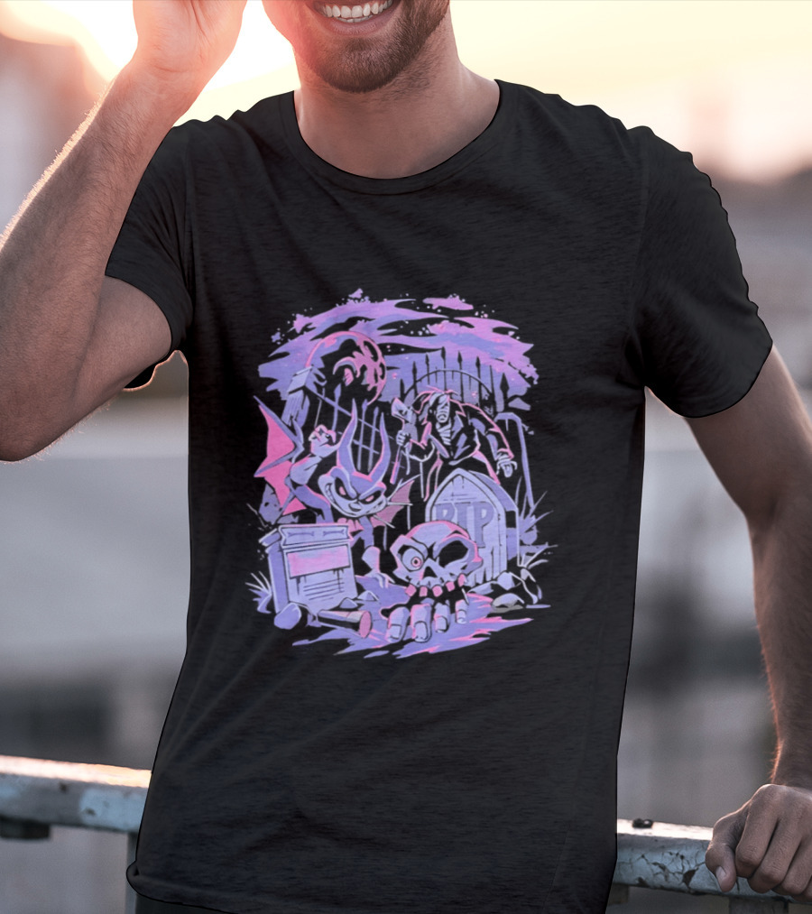 Jersey Devil Moonlit Cemetery Scene RIP Tombstone Ghostly Atmosphere T-Shirt