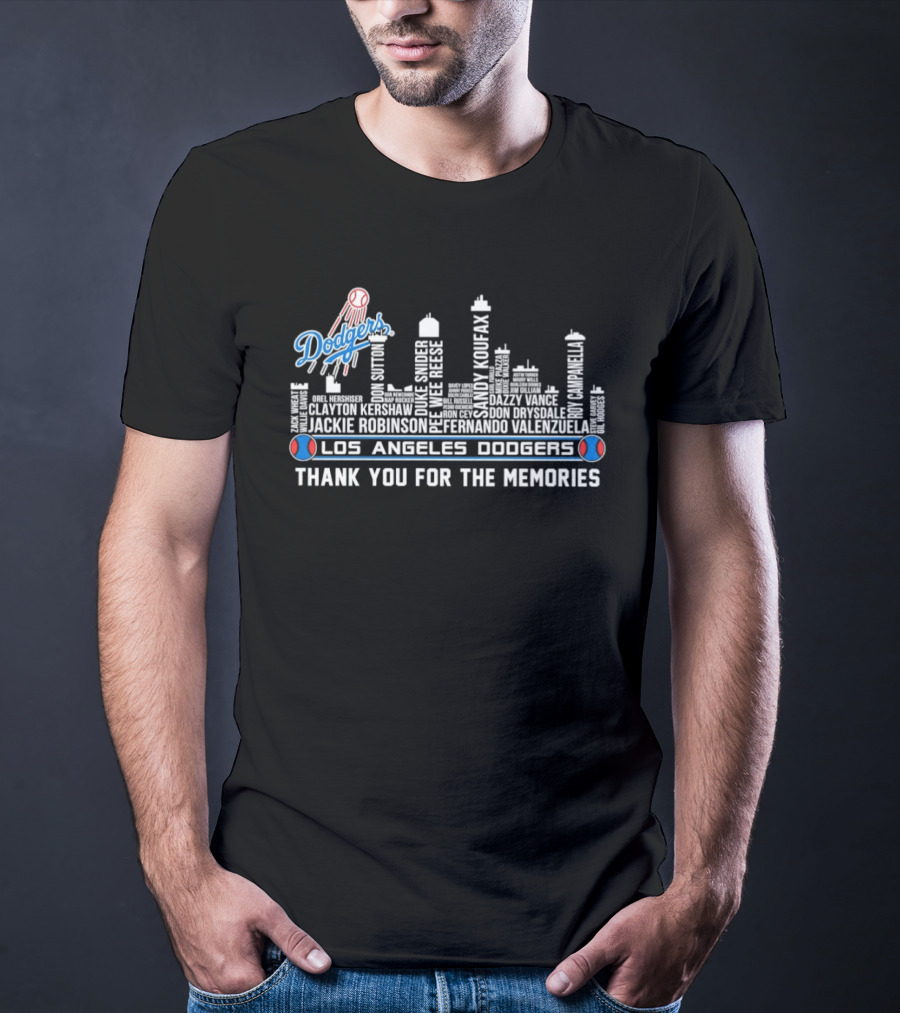 Los Angeles Dodgers Legends Skyline Names Thank You For The Memories T-Shirt