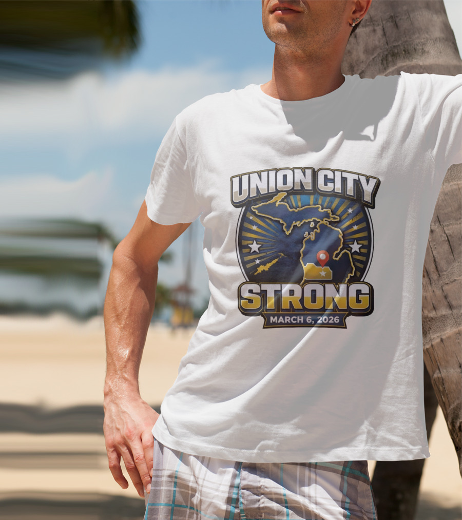 Union City Strong March 6 2026 Michigan Map Stars Location Pin T-Shirt