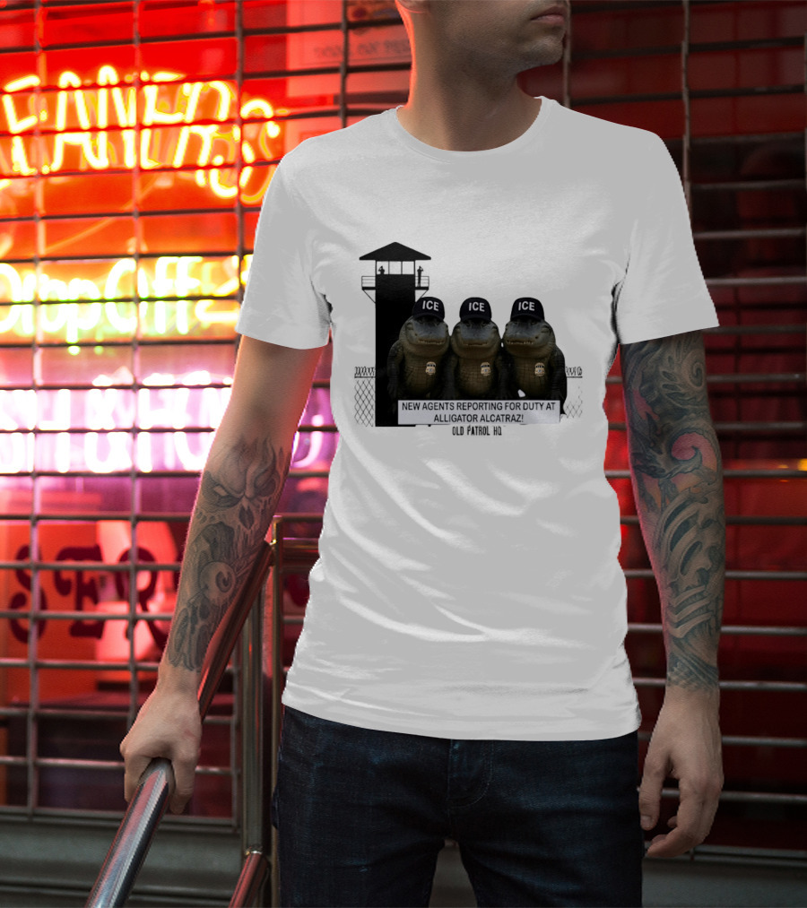 Alligator Alcatraz ICE Agents Guarding Prison Tower Scene T-Shirt