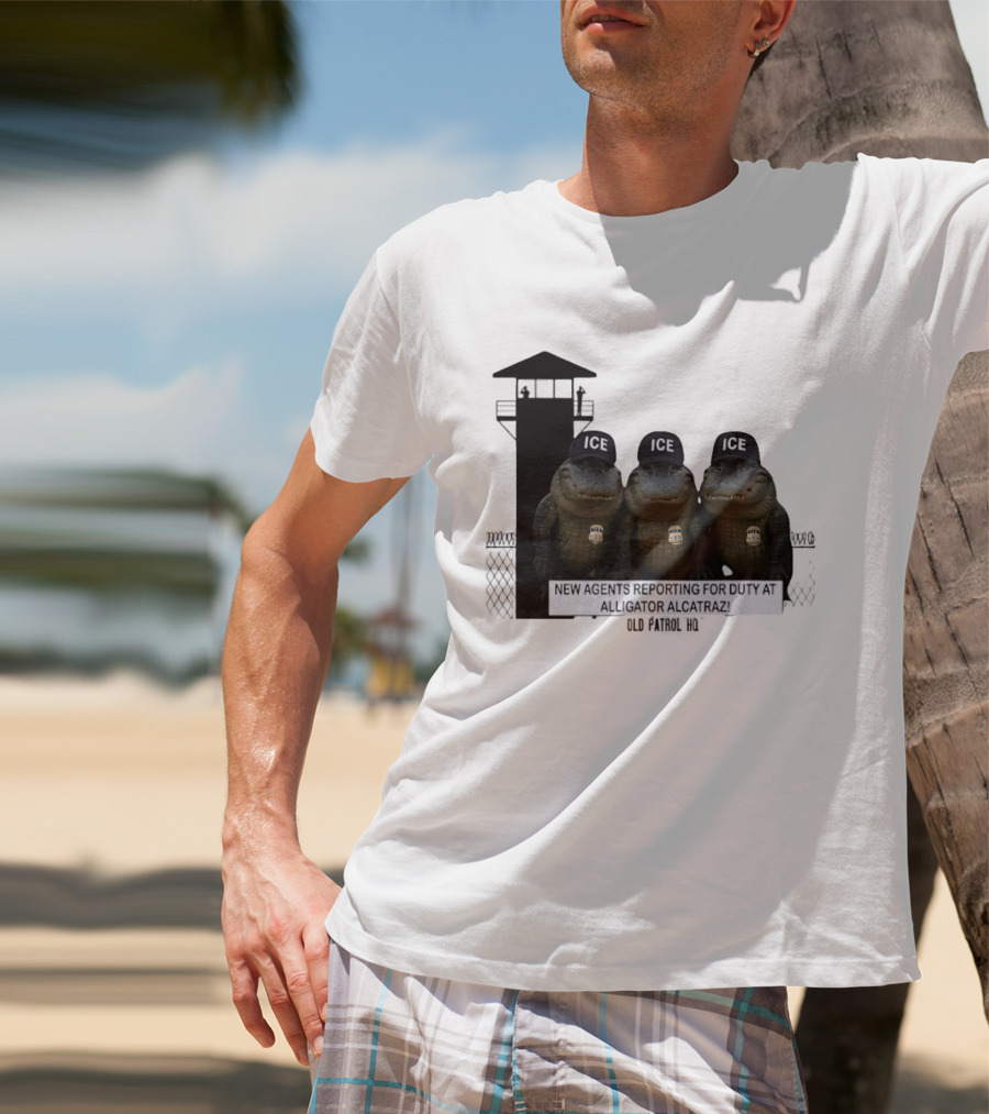 Alligator Alcatraz ICE Agents Guarding Prison Tower Scene T-Shirt