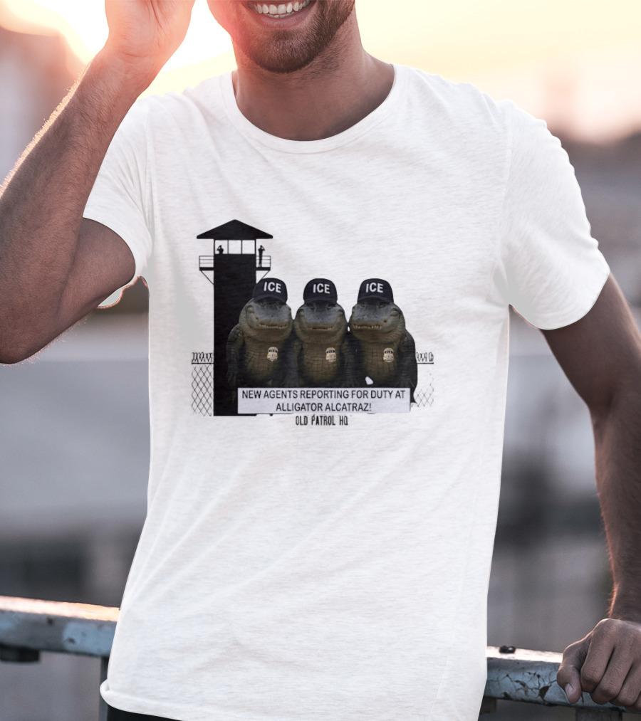 Alligator Alcatraz ICE Agents Guarding Prison Tower Scene T-Shirt