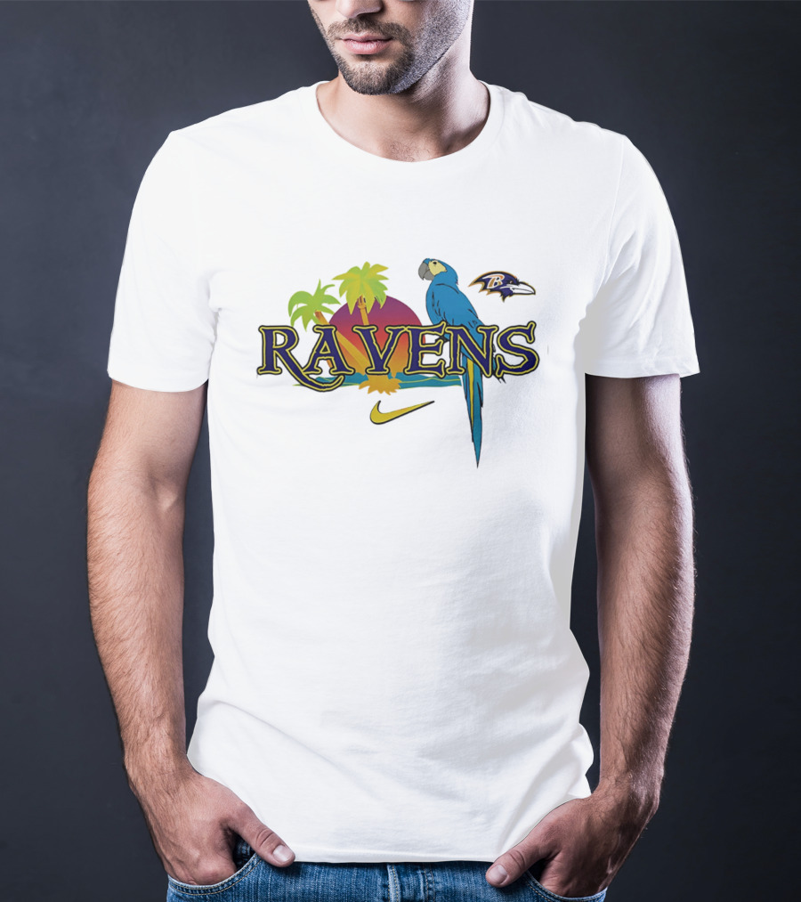 Baltimore Ravens Tropical Parrot Sunset Logo Nike T-Shirt