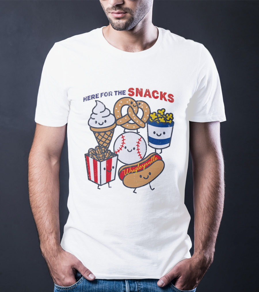 Here For The Snacks Wrigleyville Baseball Ice Cream Popcorn Hotdog Pretzel T-Shirt