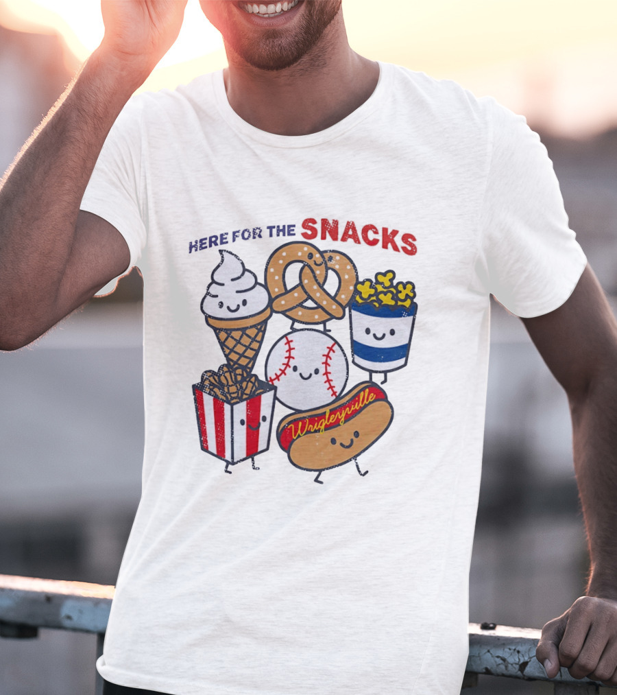 Here For The Snacks Wrigleyville Baseball Ice Cream Popcorn Hotdog Pretzel T-Shirt
