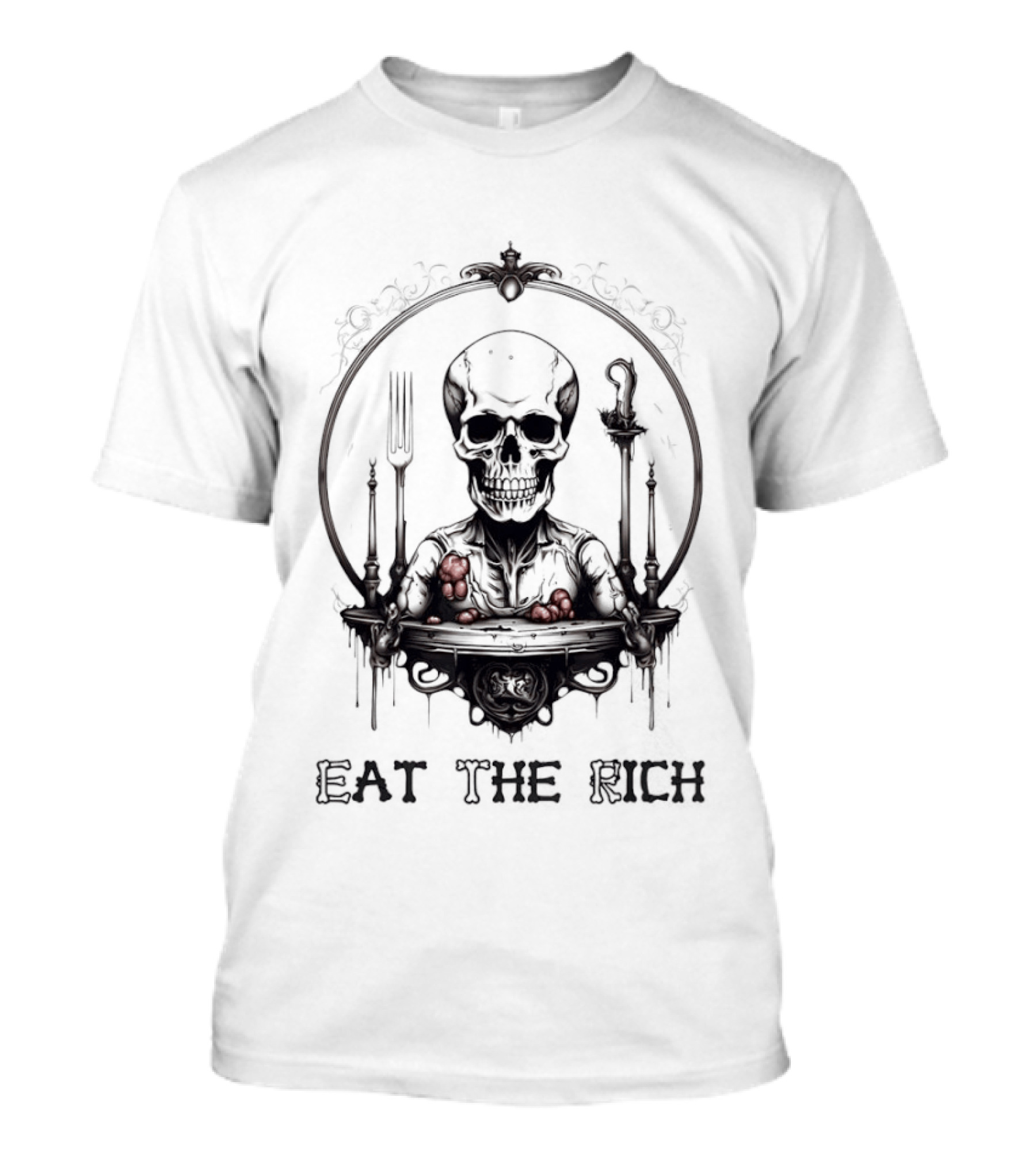 Skeleton Eat The Rich Gothic Skeleton With Cutlery Noir T-Shirt