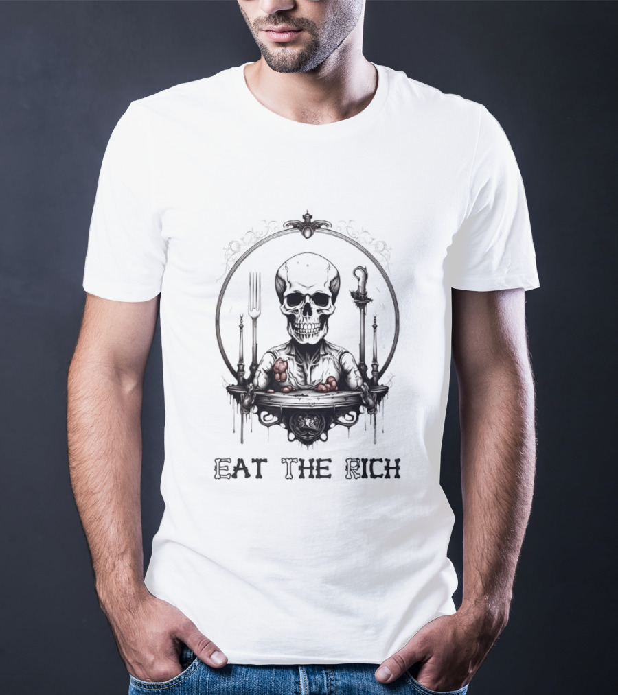 Skeleton Eat The Rich Gothic Skeleton With Cutlery Noir T-Shirt