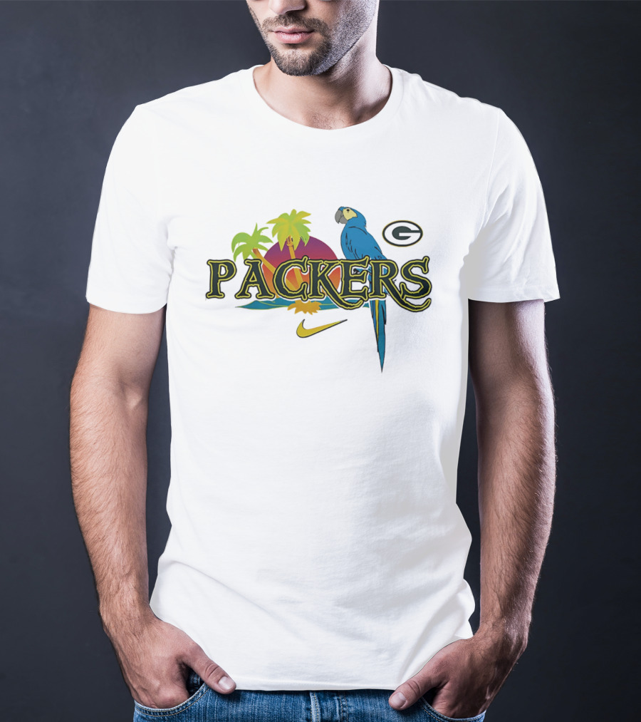 Packers Tropical Parrot Palm Trees G Logo Nike Fan Wear T-Shirt