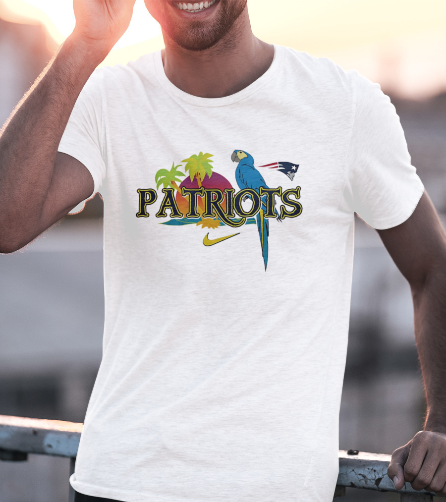 New England Patriots Tropical Parrot Sunset Nike Sports Fan T-Shirt